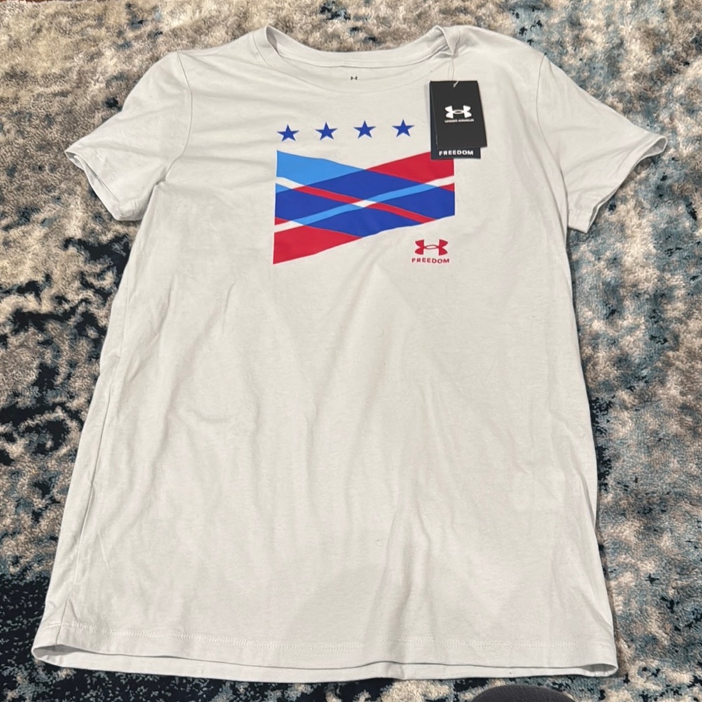 Under Armour White T-Shirt with Red and Blue Graphic